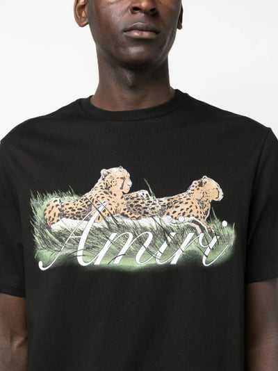 Amiri – Schwarzes T-Shirt mit Geparden-Logo-Print