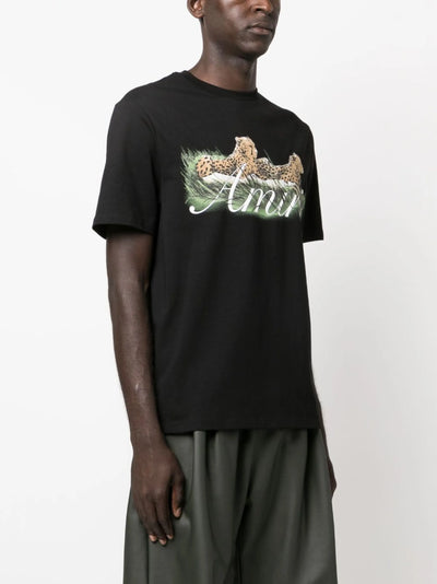 Amiri – Schwarzes T-Shirt mit Geparden-Logo-Print