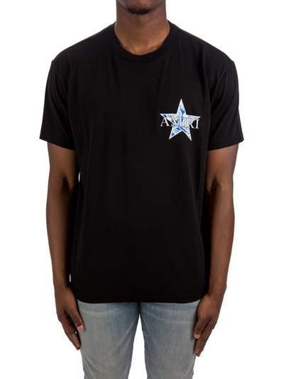 Amiri – T-Shirt mit Paisley-Blaustern-Print in Schwarz