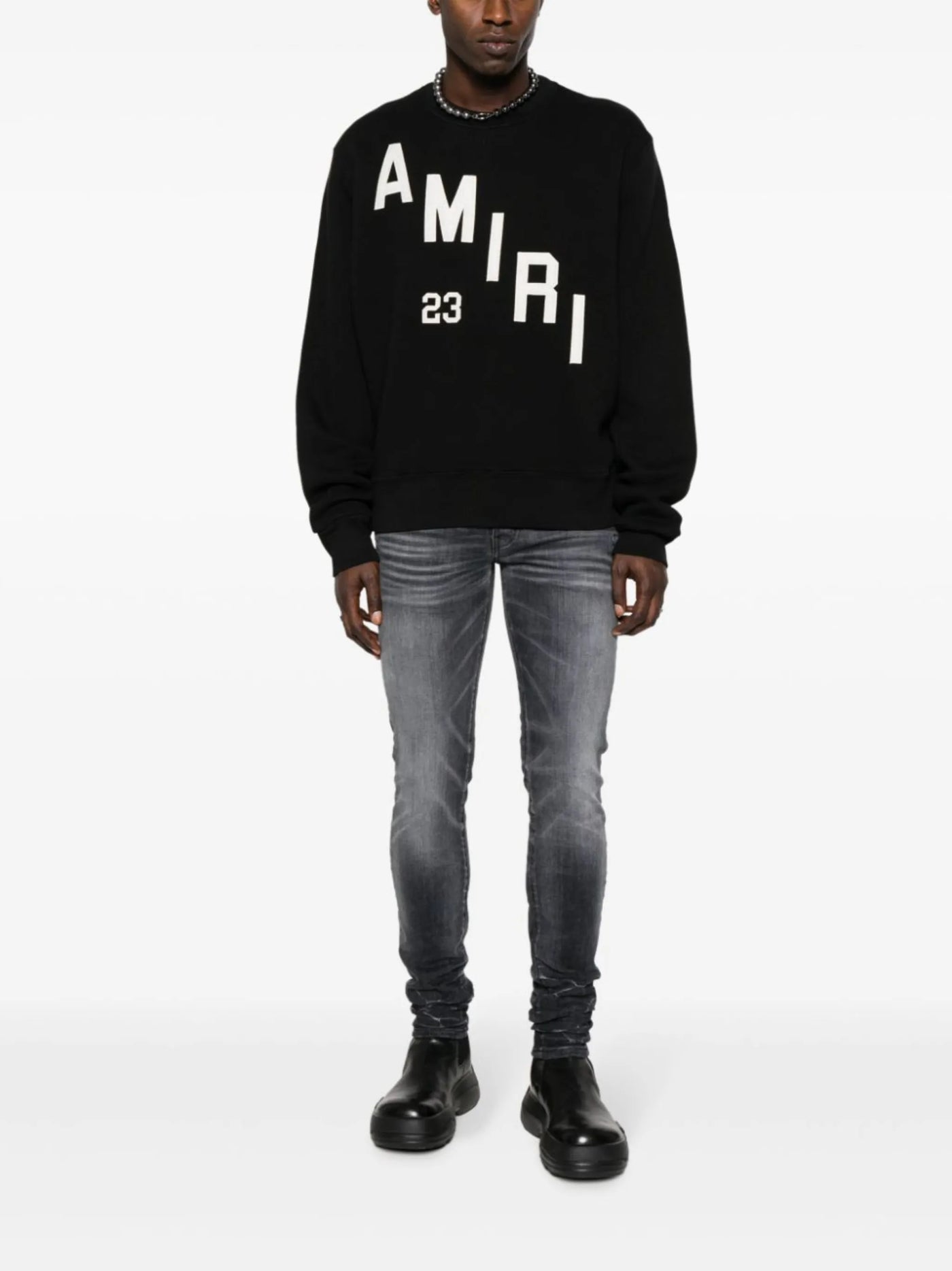 Amiri – Schwarzes Sweatshirt mit Hockey-Stickerei und Rundhalsausschnitt