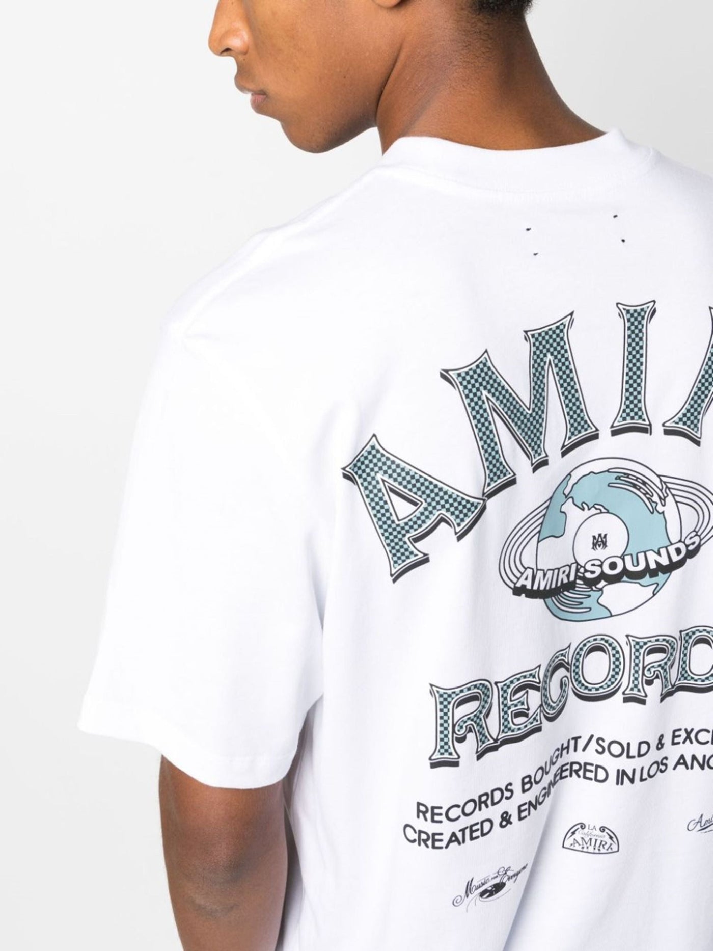 Amiri – Weißes T-Shirt mit Logo-Aufdruck „Global Records“