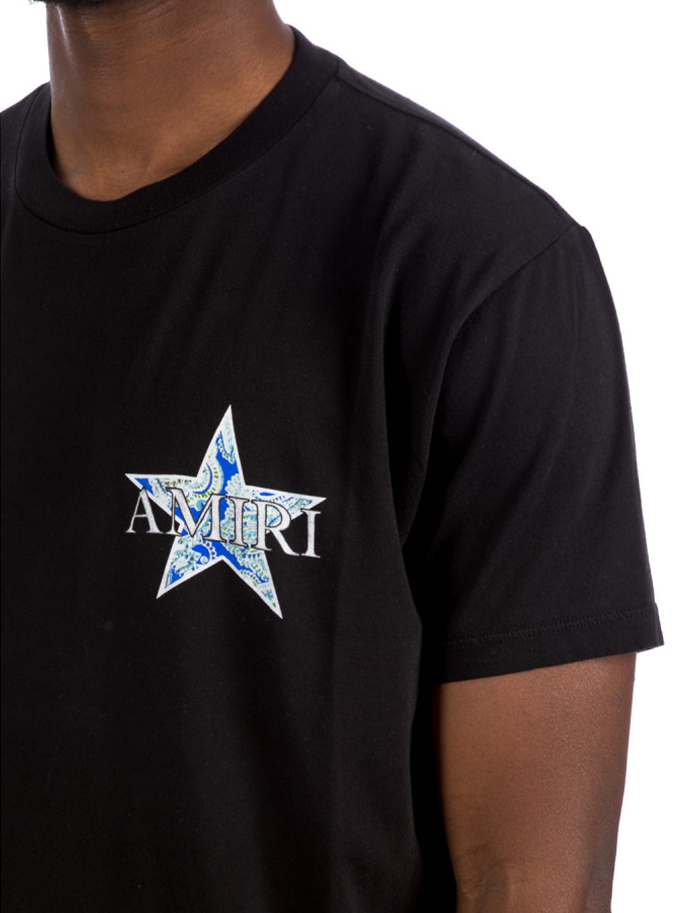 Amiri – T-Shirt mit Paisley-Blaustern-Print in Schwarz