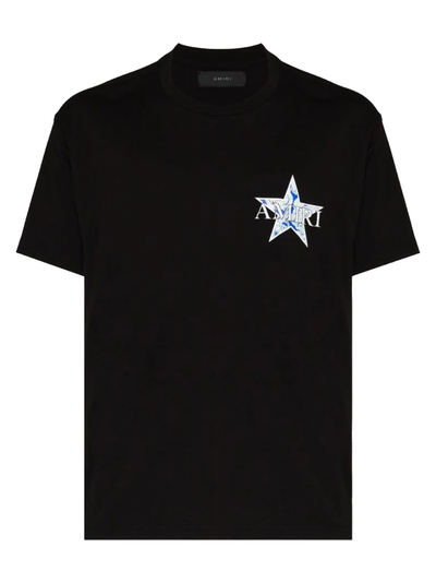 Amiri – T-Shirt mit Paisley-Blaustern-Print in Schwarz