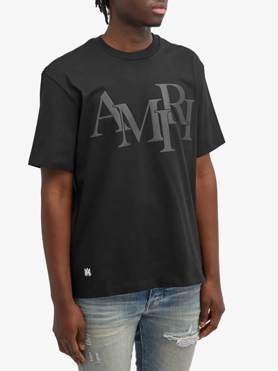 Amiri Black – T-Shirt mit versetztem Logo-Print in Schwarz