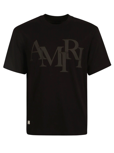 Amiri Black – T-Shirt mit versetztem Logo-Print in Schwarz