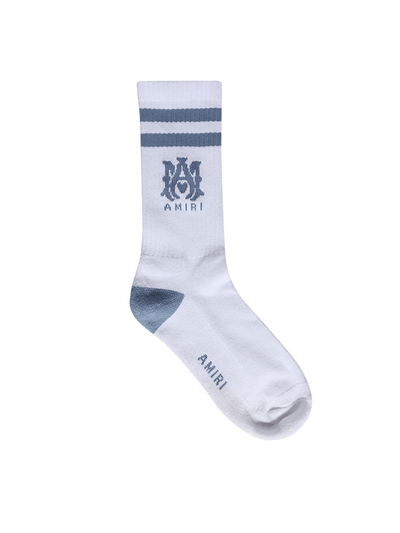 Amiri – Gestreifte Socken in Weiß/Staubblau