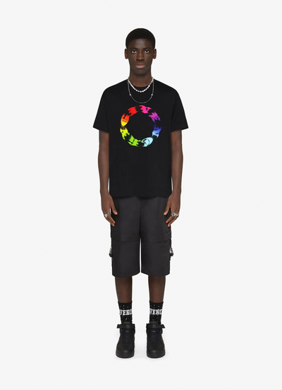 Givenchy – Oversize-T-Shirt mit Regenbogen-Kreislogo in Schwarz