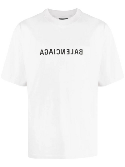 Balenciaga – Weißes T-Shirt mit umgekehrtem Logo-Print