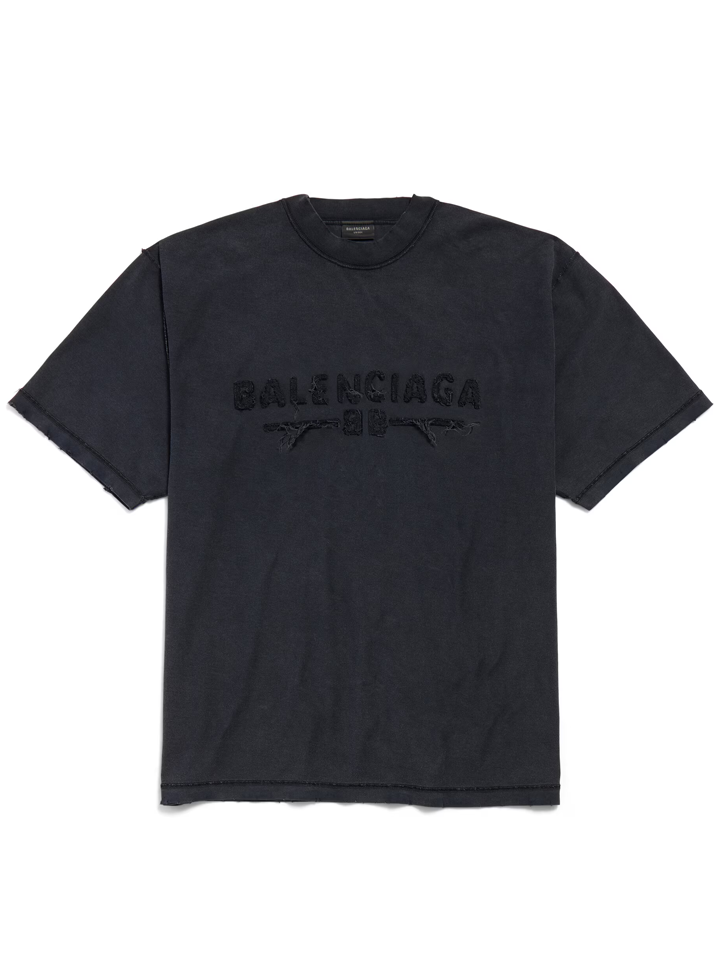 Balenciaga – T-Shirt mit Logo-Patch auf der Innenseite in Schwarz