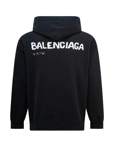 Balenciaga Kapuzenpullover Aus Baumwolle Mit Handgezeichnetem Logo Schwarz