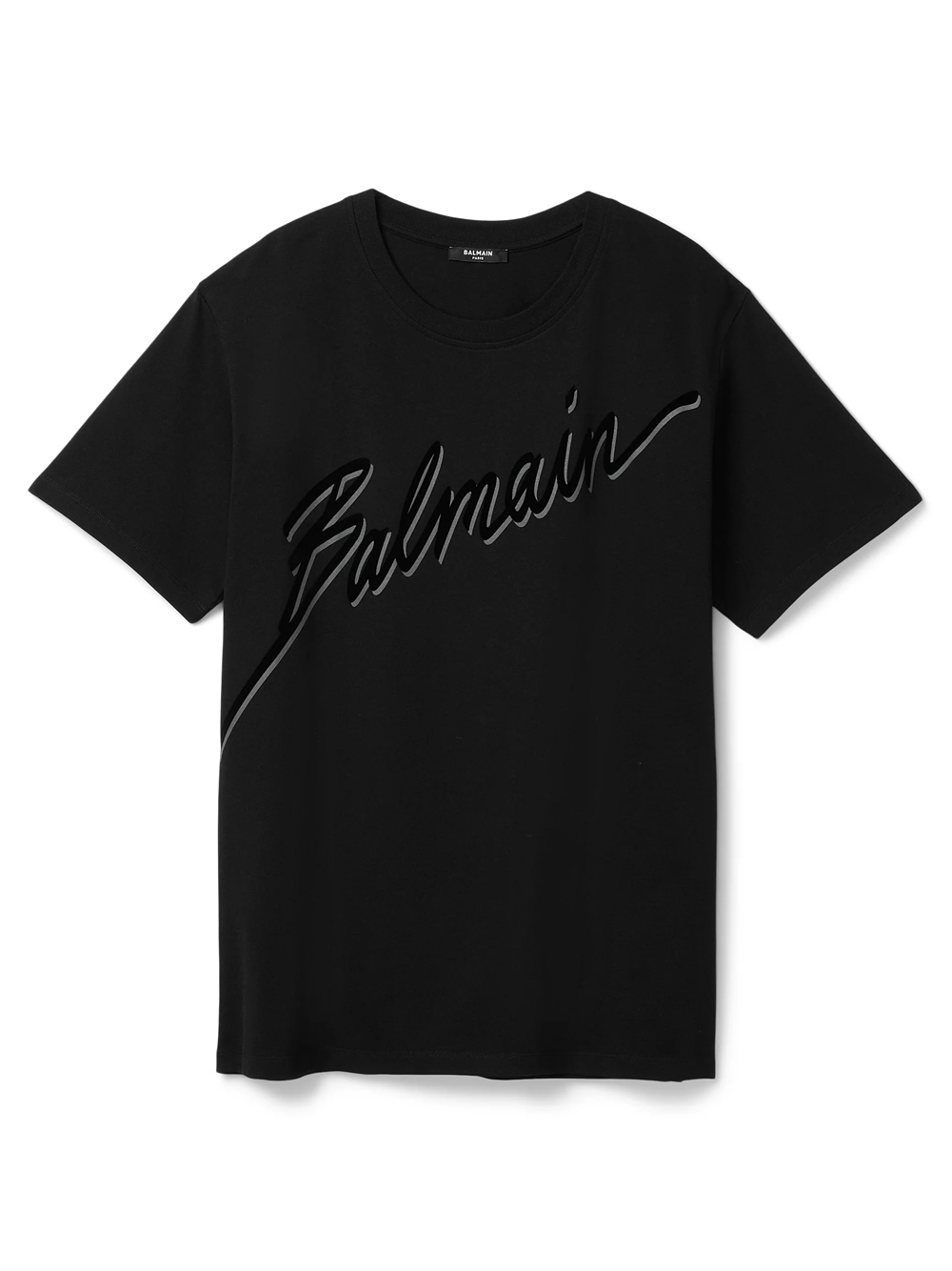 Balmain – T-Shirt mit beflocktem Balmain-Logo in Schwarz