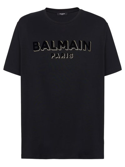 Balmain Oversize-T-Shirt mit Rundhalsausschnitt und Samtlogo in Schwarz
