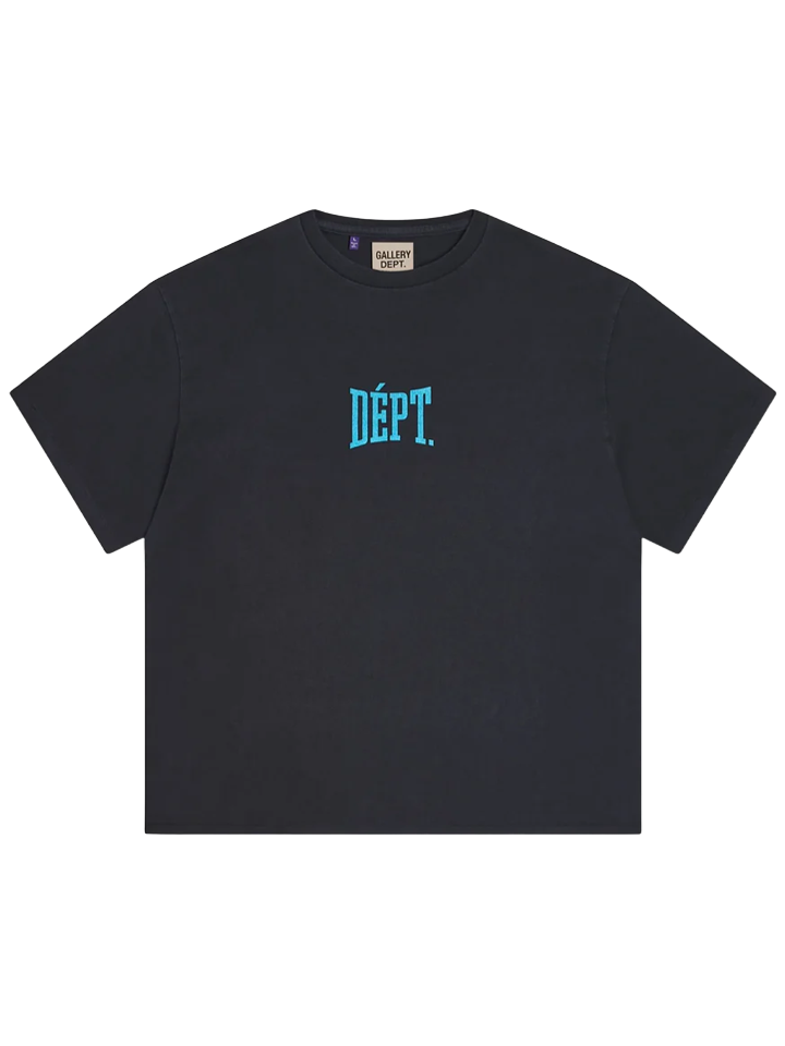Gallery Dept Dept Gym – T-Shirt mit blauem Logo in Vintage-Schwarz