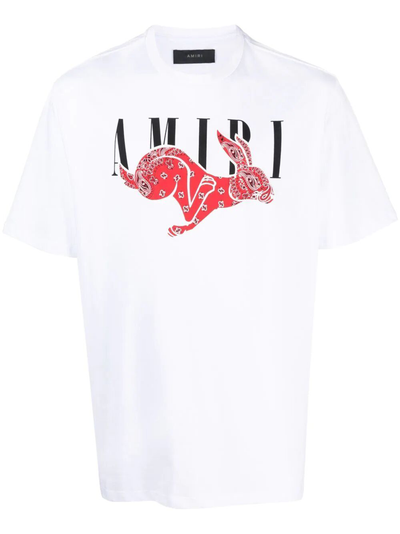 Amiri CNY – Weißes T-Shirt mit Bandana-Hasenprint