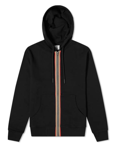 Burberry – Schwarzer Kapuzenpullover mit Reißverschluss und Streifendetail