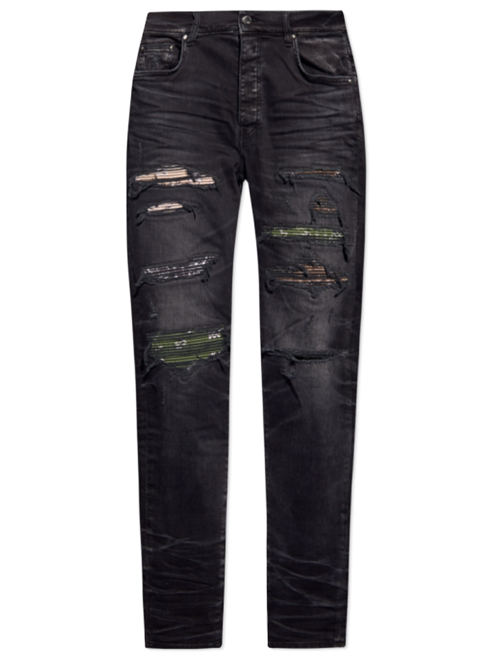 Amiri – Thrasher-Jeans mit Bandana-Camouflage-Muster in verblasstem Schwarz