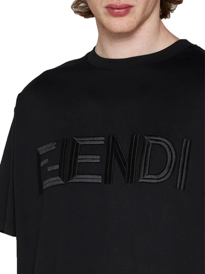 Fendi – T-Shirt mit besticktem FF Fendi-Logo in Schwarz