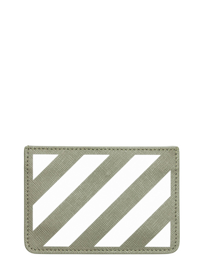Off-White Kartenetui mit gestreiftem Logo in Militärweiß-Khaki