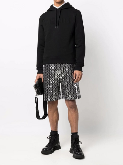 Valentino – Schwarzer Kapuzenpullover mit geprägtem Logo