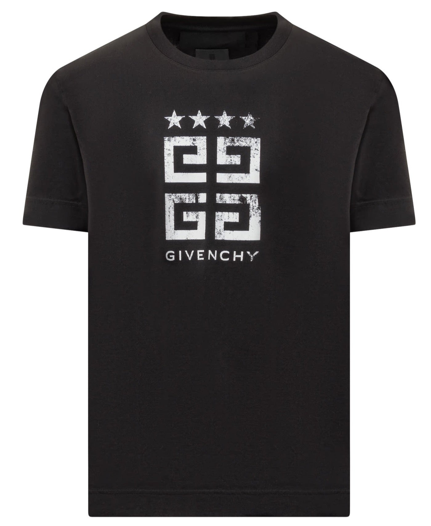 Givenchy – T-Shirt mit weißem 4G-Stars-Logo-Aufdruck in Schwarz