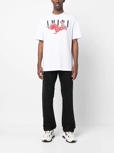 Amiri CNY – Weißes T-Shirt mit Bandana-Hasenprint