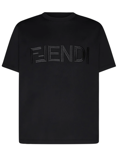 Fendi – T-Shirt mit besticktem FF Fendi-Logo in Schwarz