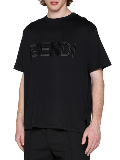 Fendi – T-Shirt mit besticktem FF Fendi-Logo in Schwarz