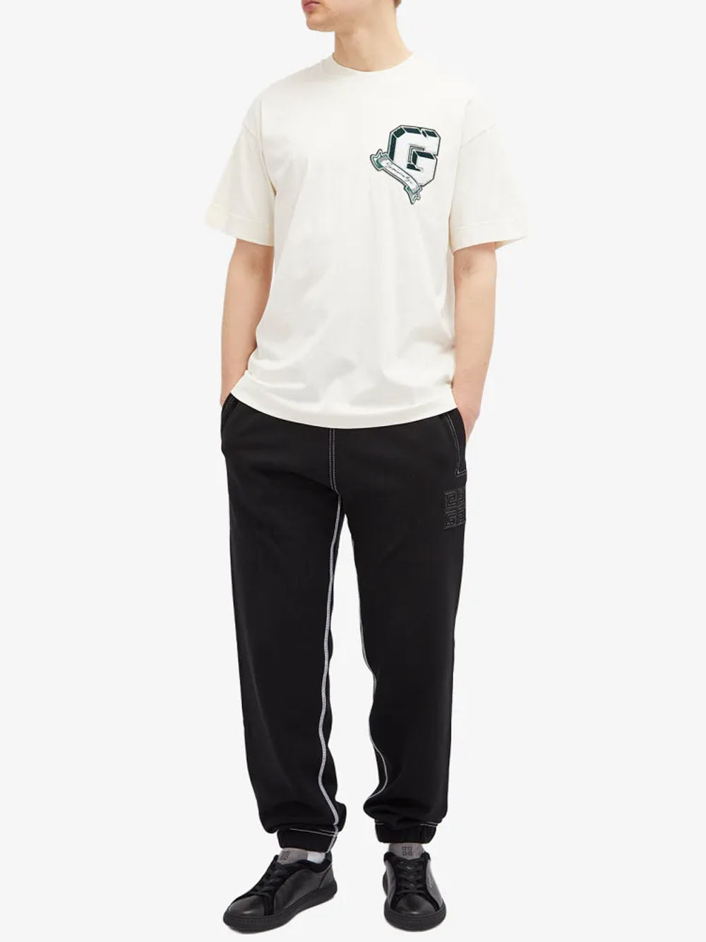 Givenchy – Weißes T-Shirt mit aufgesticktem Logo „Monogram College“