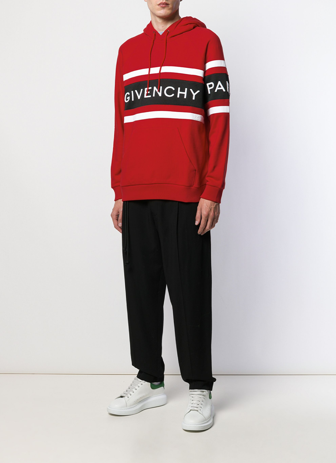 Givenchy Paris – Kapuzenpullover mit Kontraststreifen-Stickerei in Rot