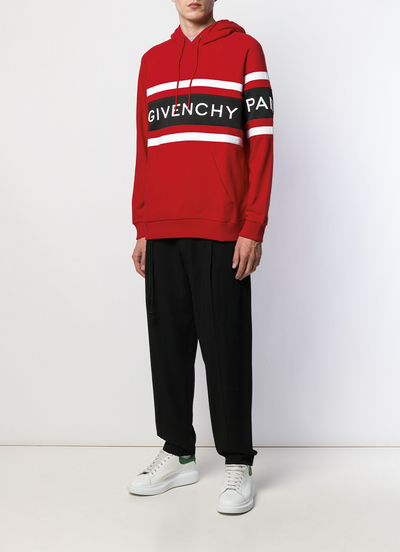 Givenchy Paris – Kapuzenpullover mit Kontraststreifen-Stickerei in Rot
