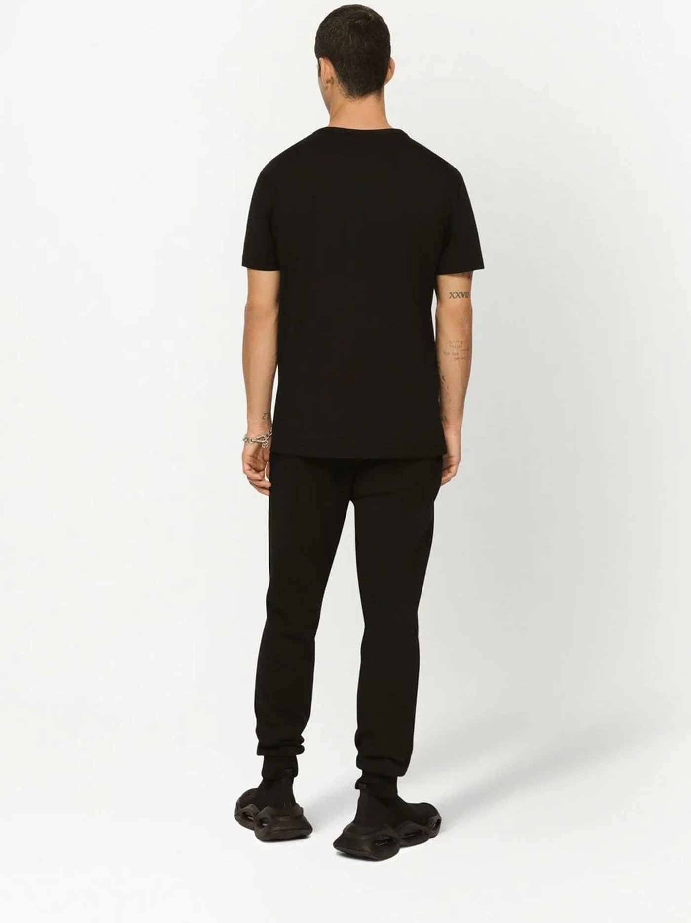 Dolce &amp; Gabbana – Schwarzes T-Shirt mit silbernem Logo