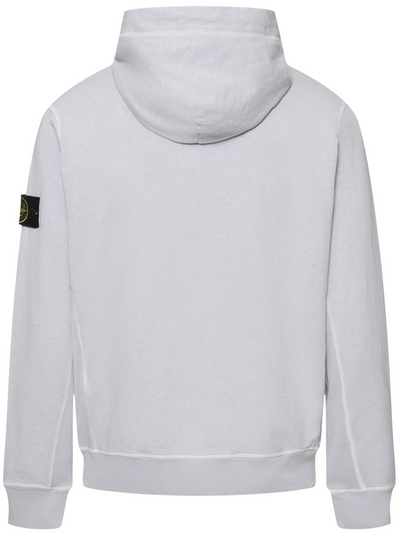 Stone Island – Baumwoll-Kapuzenpullover mit Markenaufnäher und zwei Einschubtaschen in Perlgrau
