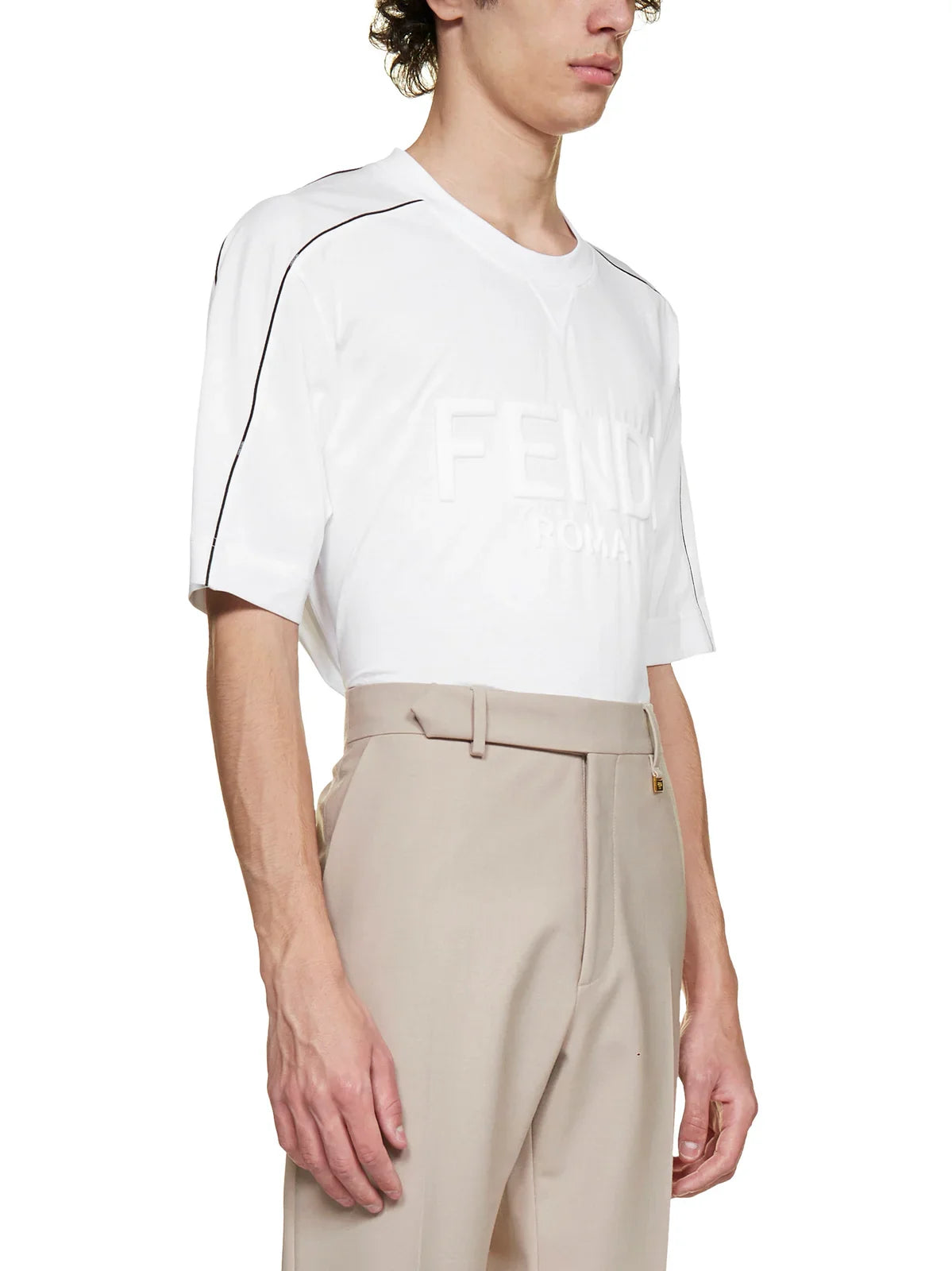 Weißes T-Shirt mit Rundhalsausschnitt und Fendi-Logoprägung