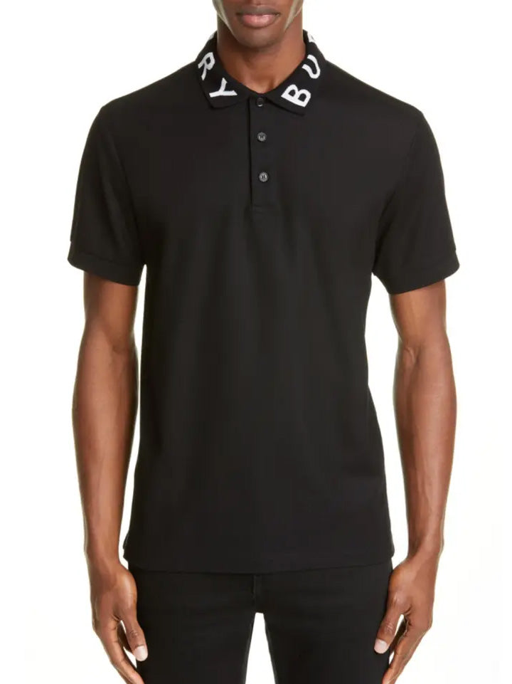 Burberry – Ryland – Schwarzes Poloshirt mit Blockkragen und Schriftzug