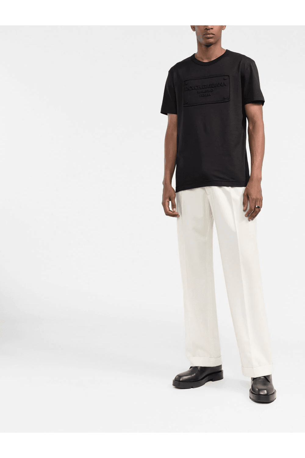Dolce &amp; Gabbana – T-Shirt mit geprägtem Logo in Schwarz