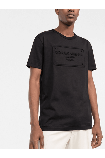 Dolce &amp; Gabbana – T-Shirt mit geprägtem Logo in Schwarz