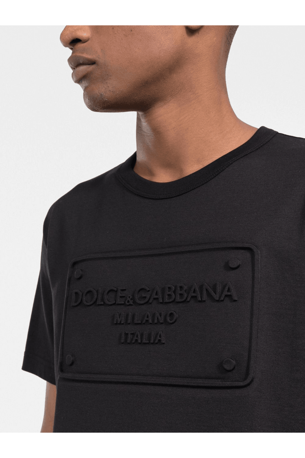 Dolce &amp; Gabbana – T-Shirt mit geprägtem Logo in Schwarz
