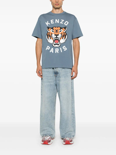 Kenzo – T-Shirt mit „Lucky Tiger“-Print in Blau