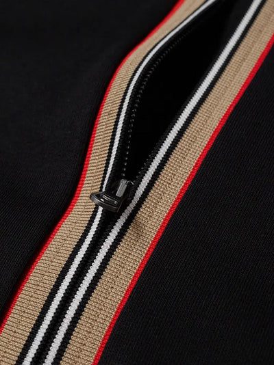 Burberry – Schwarzer Kapuzenpullover mit Reißverschluss und Streifendetail