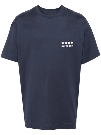 Givenchy – Marineblaues T-Shirt mit 4G-Sternenlogo