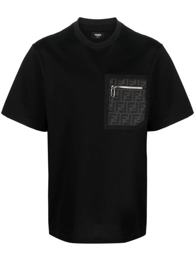 Fendi – Oversize-T-Shirt mit FF-Monogrammtasche in Schwarz