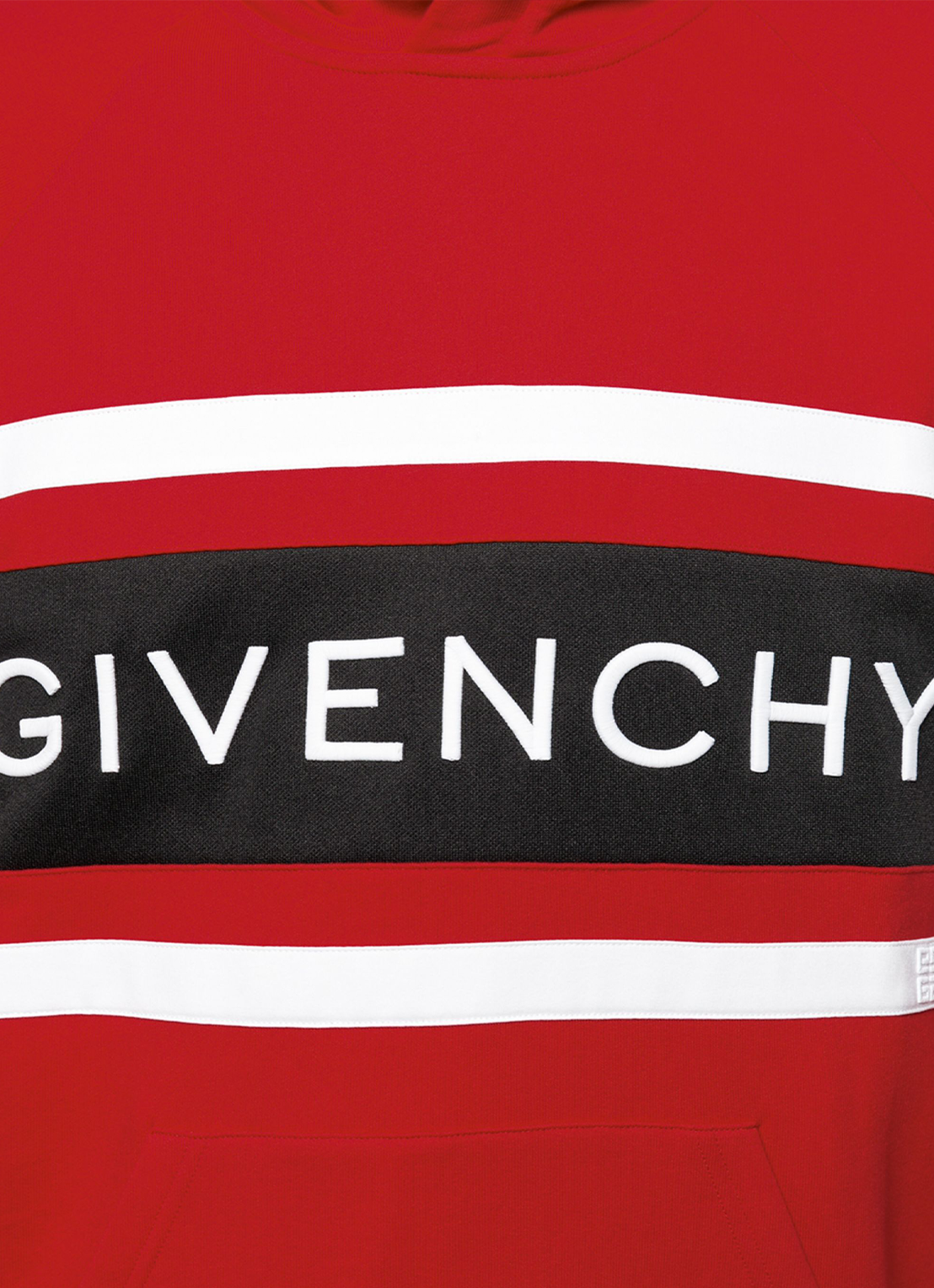 Givenchy Paris – Kapuzenpullover mit Kontraststreifen-Stickerei in Rot