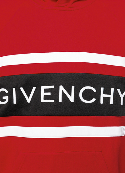 Givenchy Paris – Kapuzenpullover mit Kontraststreifen-Stickerei in Rot