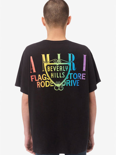 Amiri – Exklusives T-Shirt „Beverly Hills“ mit Regenbogen-Print in Schwarz