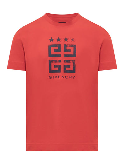 Givenchy – Schmal geschnittenes T-Shirt mit 4G-Sternen in Rot