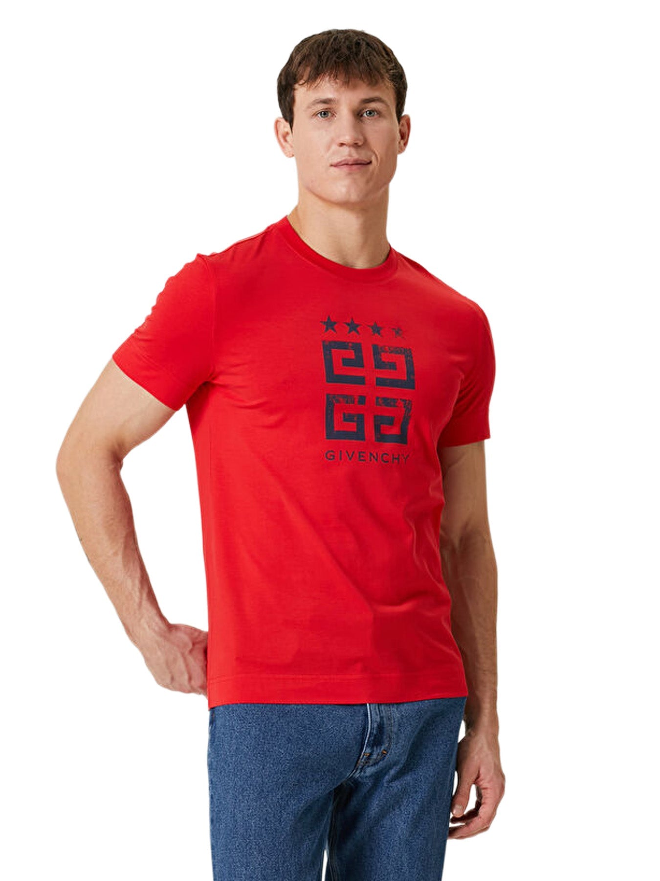 Givenchy – Schmal geschnittenes T-Shirt mit 4G-Sternen in Rot
