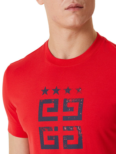 Givenchy – Schmal geschnittenes T-Shirt mit 4G-Sternen in Rot