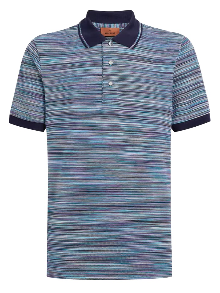 Missoni – Gestreiftes Slub-Poloshirt in Blau-Lila