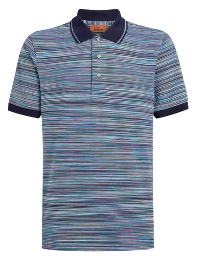 Missoni – Gestreiftes Slub-Poloshirt in Blau-Lila