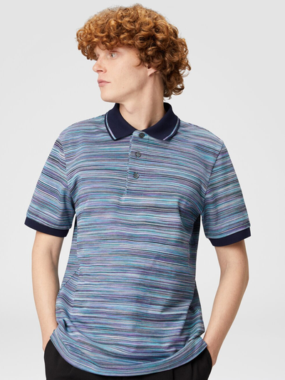 Missoni – Gestreiftes Slub-Poloshirt in Blau-Lila